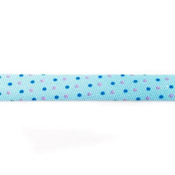 Schrägband 20mm Breit 3m Stück bedruckt Punkte Pink/Blau auf Hellblau